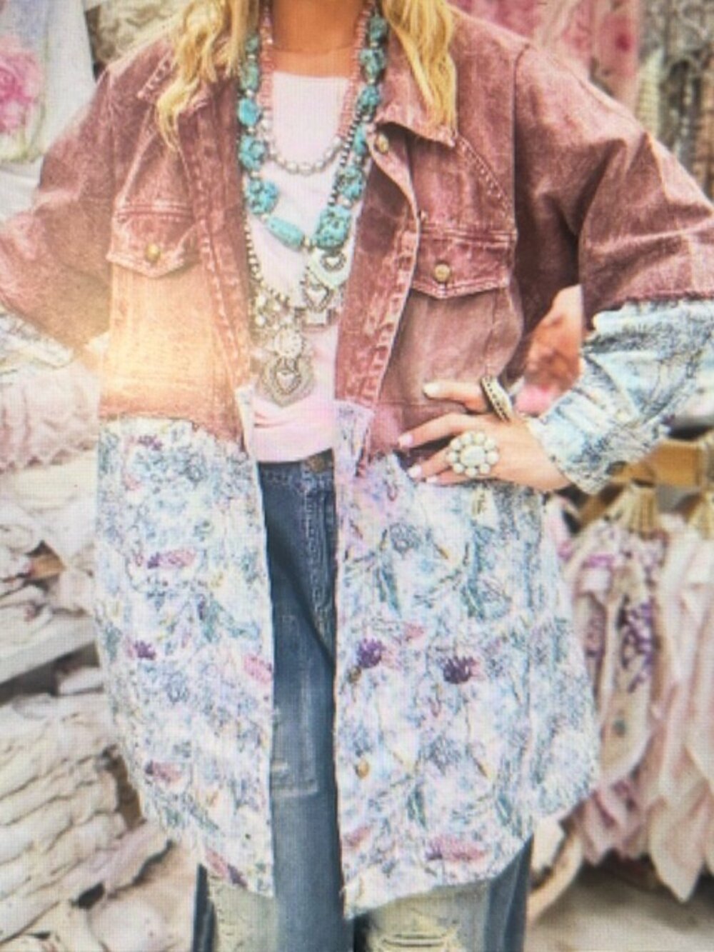 A Rare Bird Hand Made Distressed Lavender Denim Floral Outlaw Jacket NWT